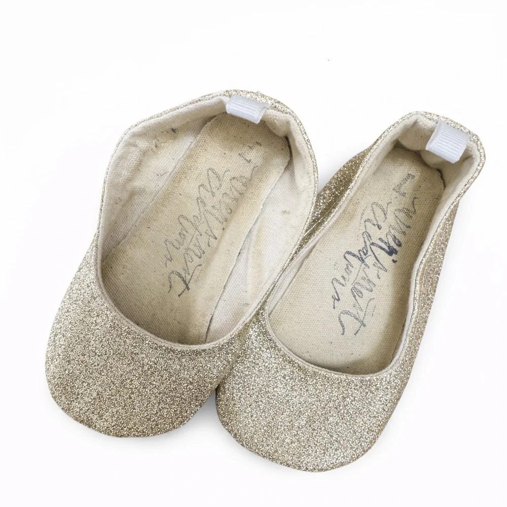 Hand Crafted Girls Gold Glitter Ballet Flats Wrens Nest Size 4/5 Baby